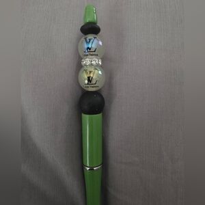 Designer Inspired Green and Black Beaded Pen